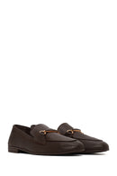 Woman Brown Buckle-Detail Leather Masculine Loafer | Derimod