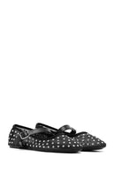 Women's Black Buckled Stone Fabric Ballerinas | Derimod