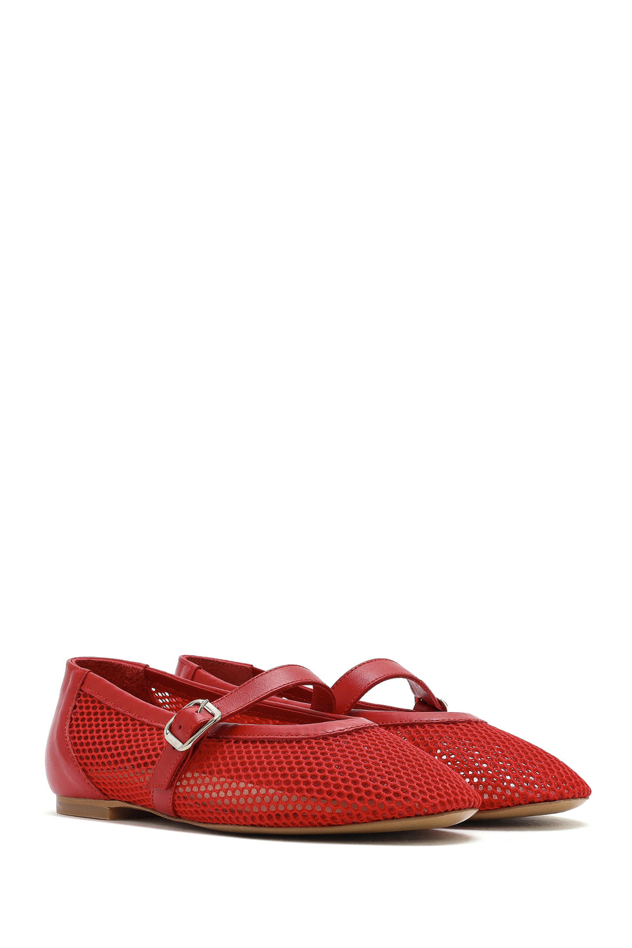 Women's Red Mesh Strappy Ballerinas