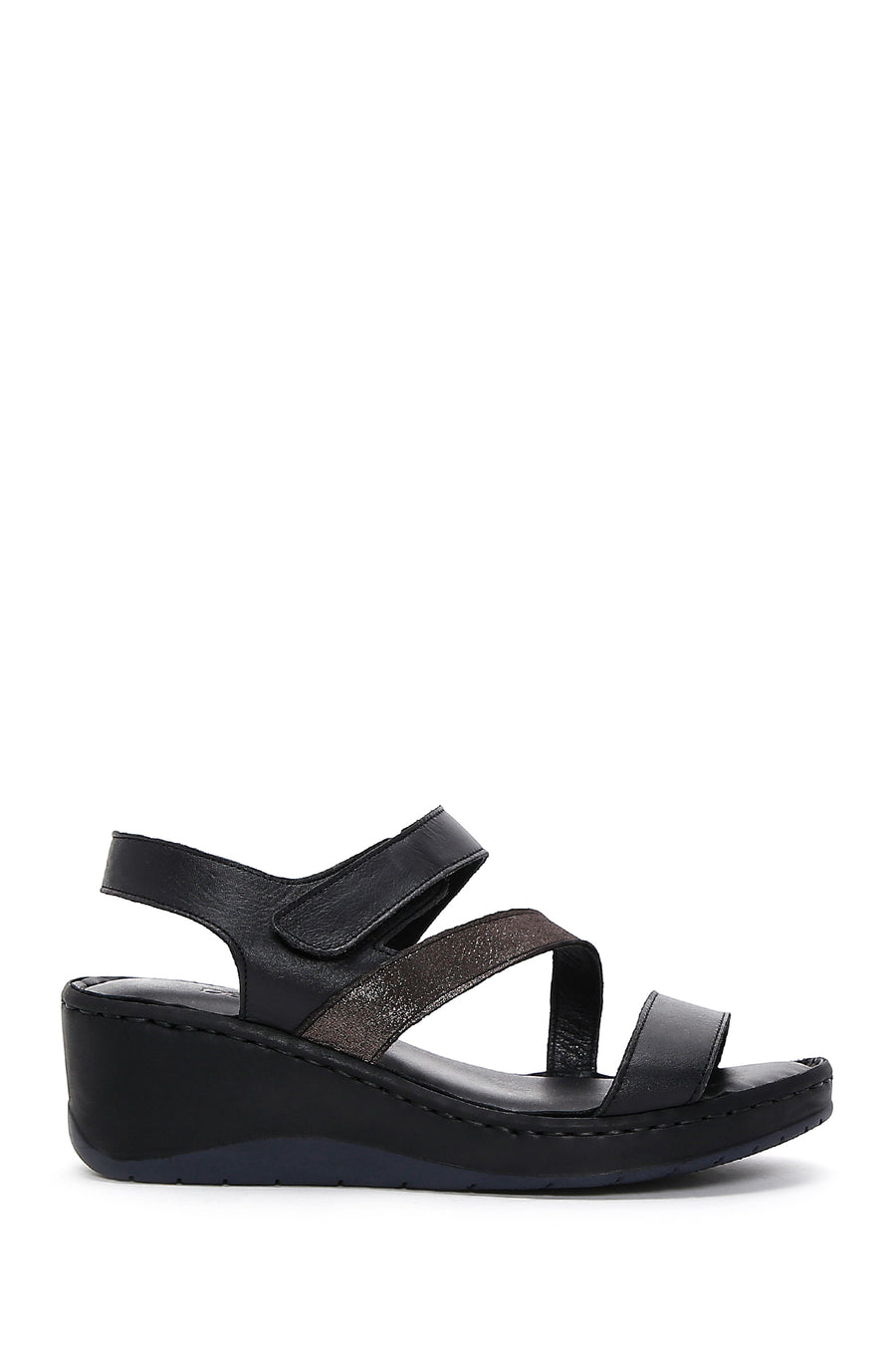 Women's Black Leather Wedge Heel Comfort Sandals 23SFD340518 | Derimod