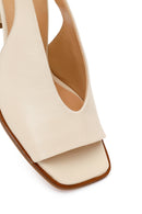 Woman Cream Thick-Heeled Leather Sandal | Derimod