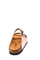 Women's Pink Leather Double Buckle Casual Flat Slippers | Derimod