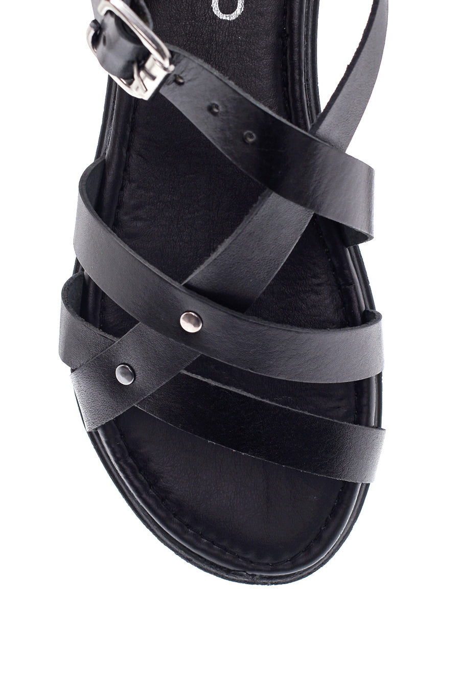 Women's Black Leather Flat Bodrum Sandals
