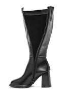 Women's Black Zipper High Thick Heel Boots | Derimod