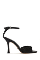 Women's Black Ankle Strap Stoned Leather Thin High Heel Shoes | Derimod