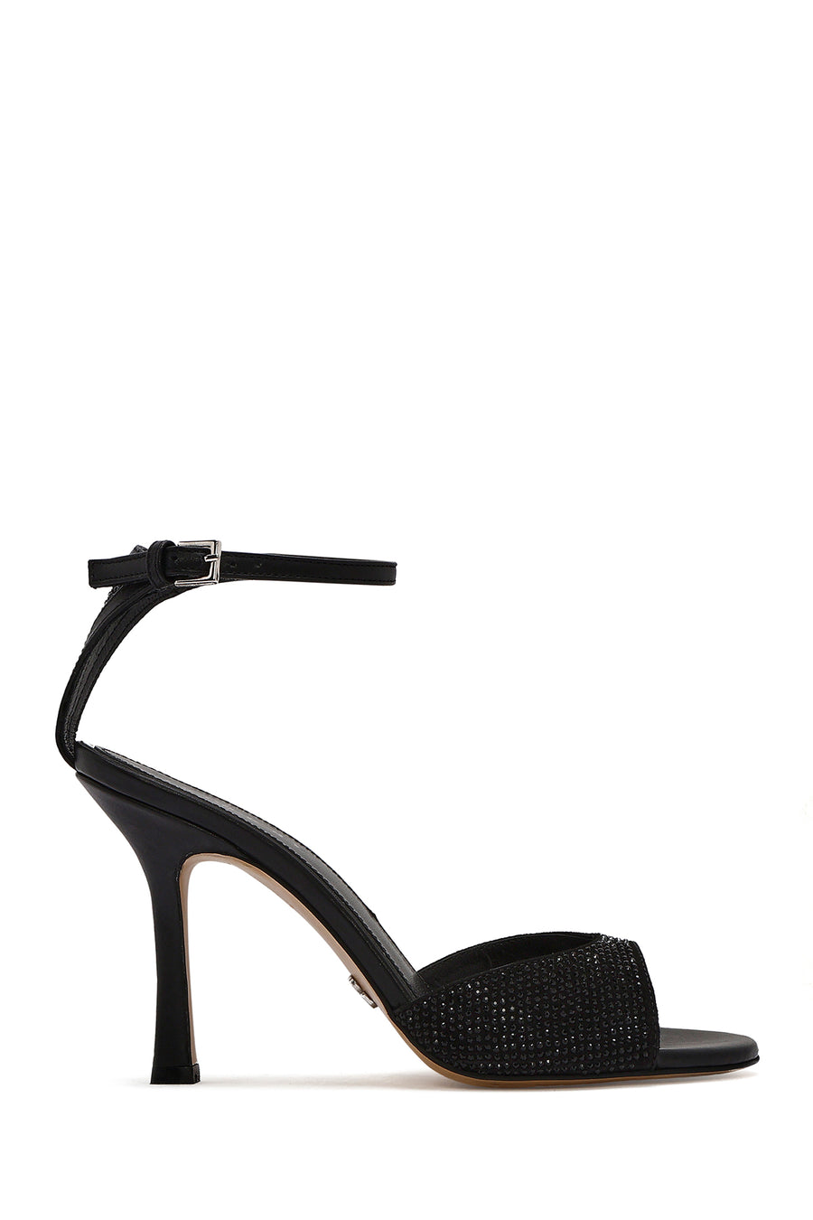 Women's Black Ankle Strap Stoned Leather Thin High Heel Shoes 25SFD1201TS | Derimod