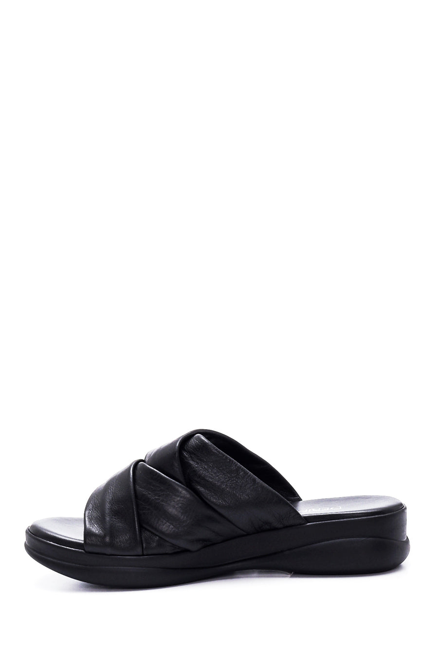 Women's Black Leather Casual Flat Slippers