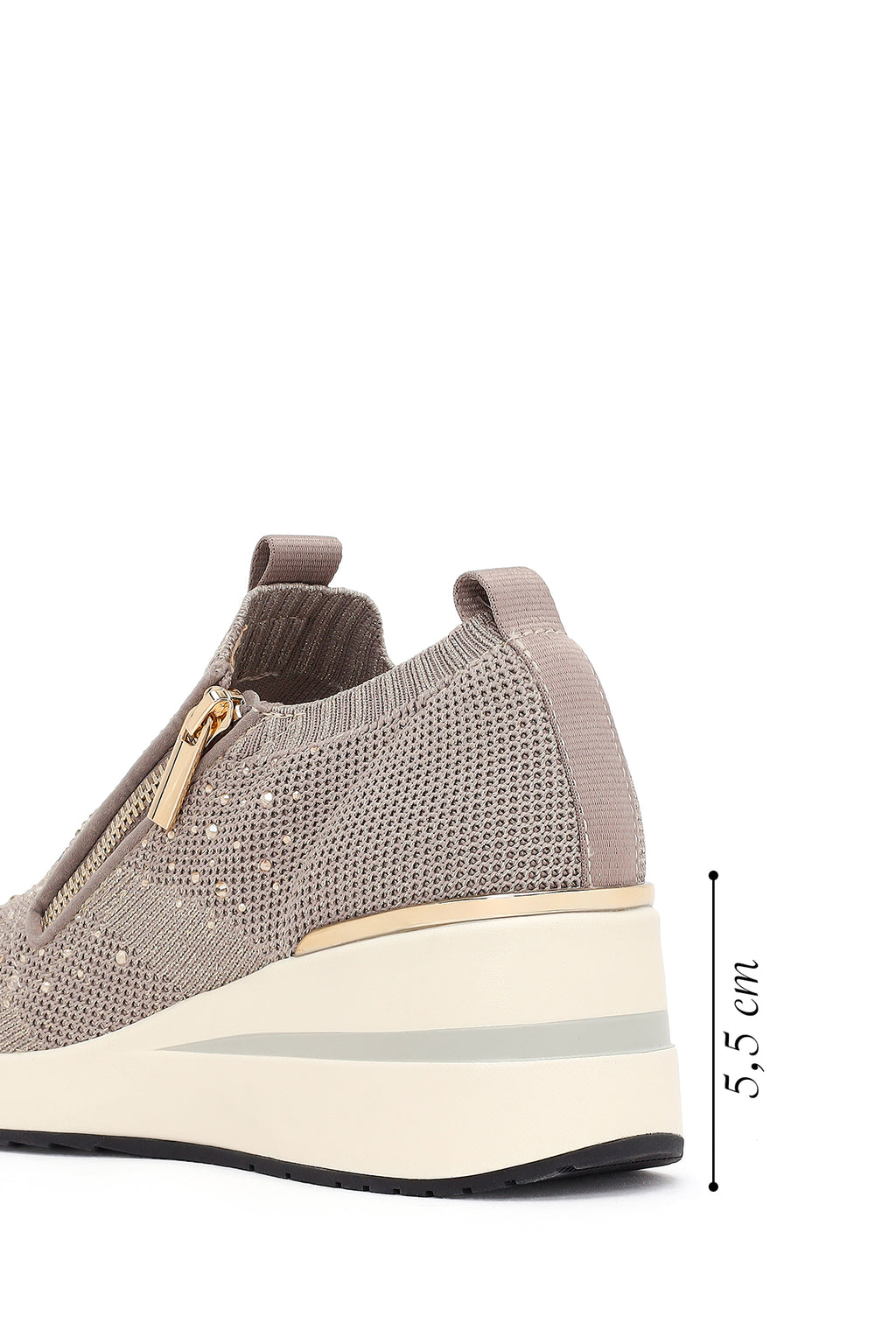 Derimod Zero Kadın Vizon Fermuarlı Dolgu Topuklu Kumaş Sneaker