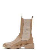 Women's Beige Leather Flat Chelsea Boots | Derimod