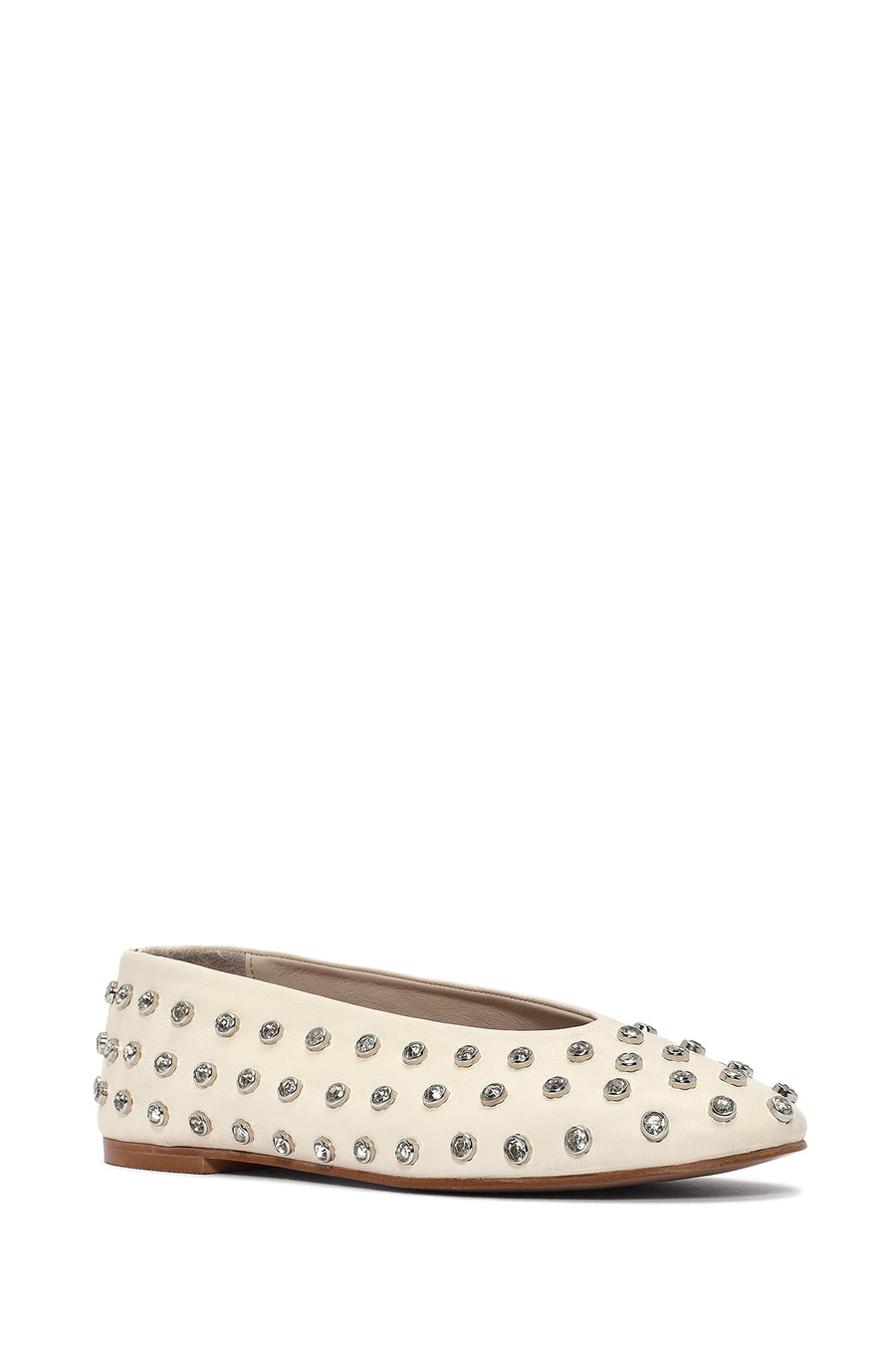 Women's Cream Stoned Leather Ballerina
