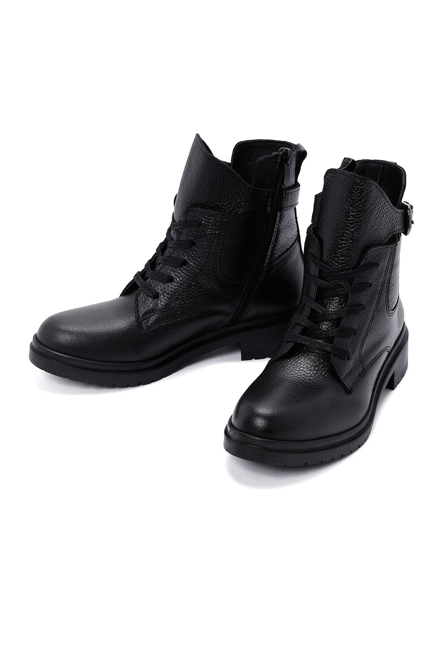 Women's Black Leather Zippered Boots