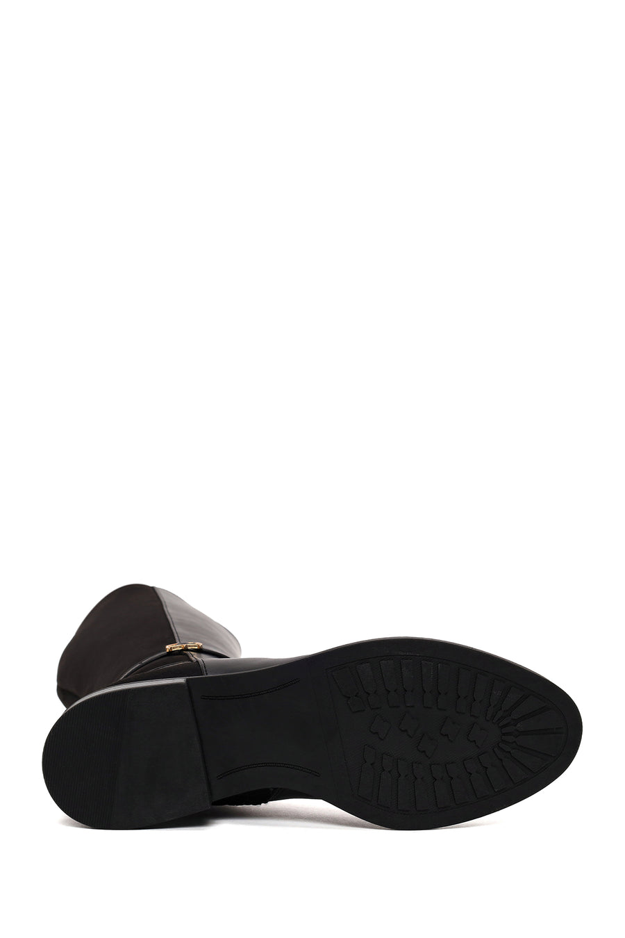 Woman Black Zip Closure Buckle Detailed Boots
