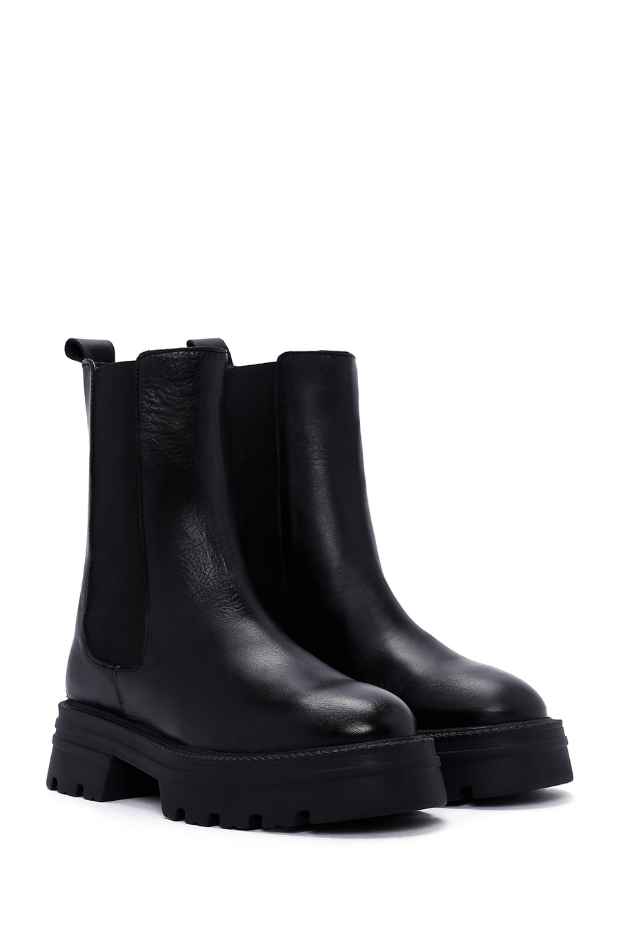 Woman Siyah Leather Chelsea Bot
