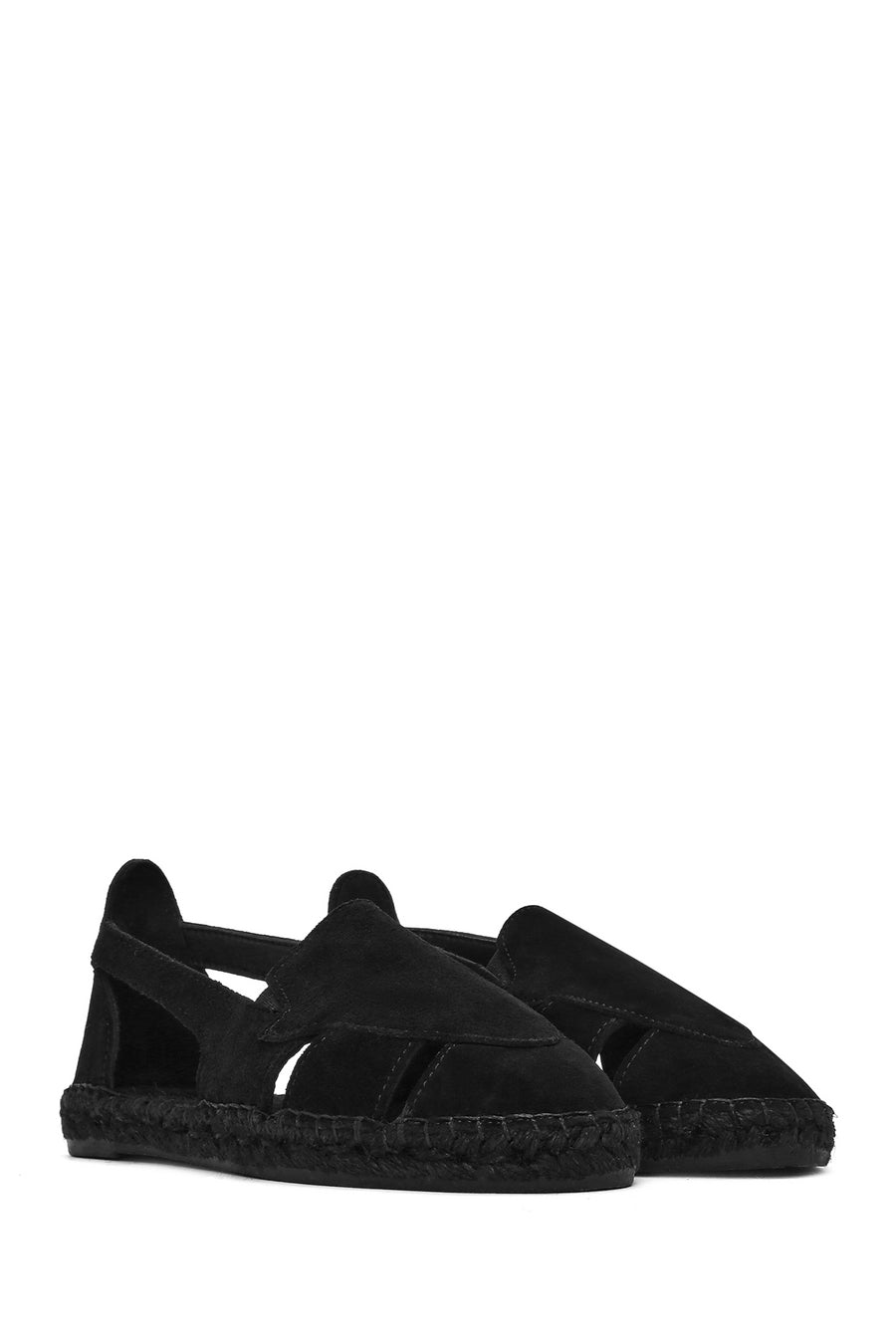 Woman Black Suede Leather Espadrille Sandals