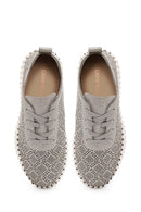 Woman Gray Lace-Up Thick-Soled Patterned Sneaker | Derimod