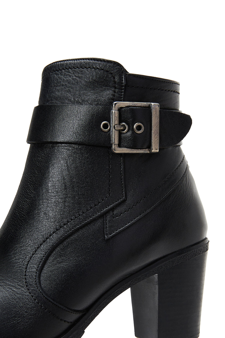 Women's Leather Buckle Heeled Boots