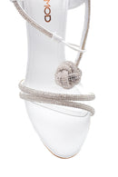 Women's White Leather Stone Heeled Sandals | Derimod