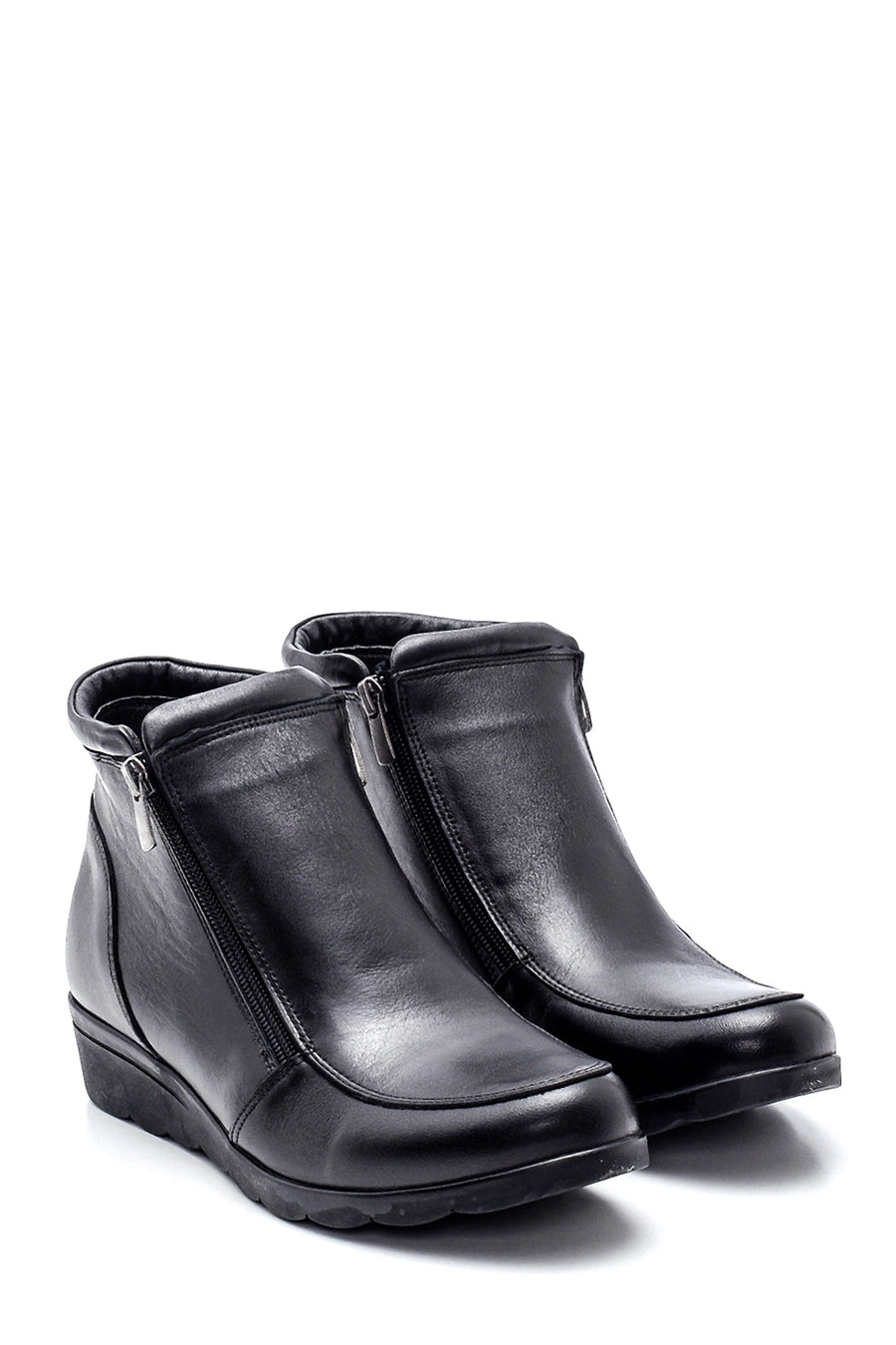 Women's Wedge Heeled Zippered Leather Boots