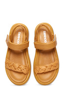 Women's Yellow Leather Comfort Sandals | Derimod