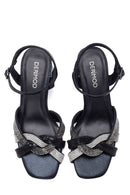 Women's Black Stone Thick Heeled Sandals | Derimod