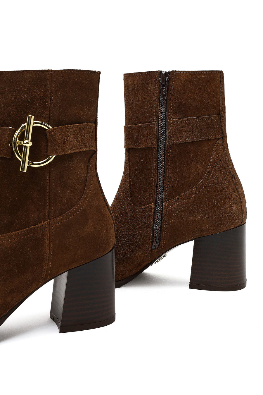 Women's Tan Zippered Thick Heeled Suede Leather Boot