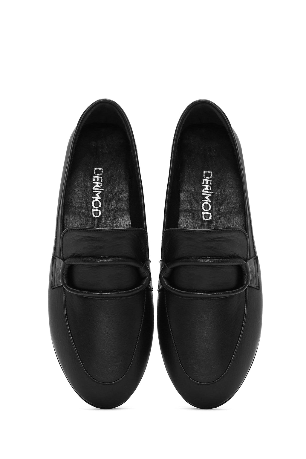 Kadın Siyah Deri Maskülen Loafer