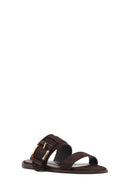 Woman Brown Buckled Suede Leather Slippers | Derimod