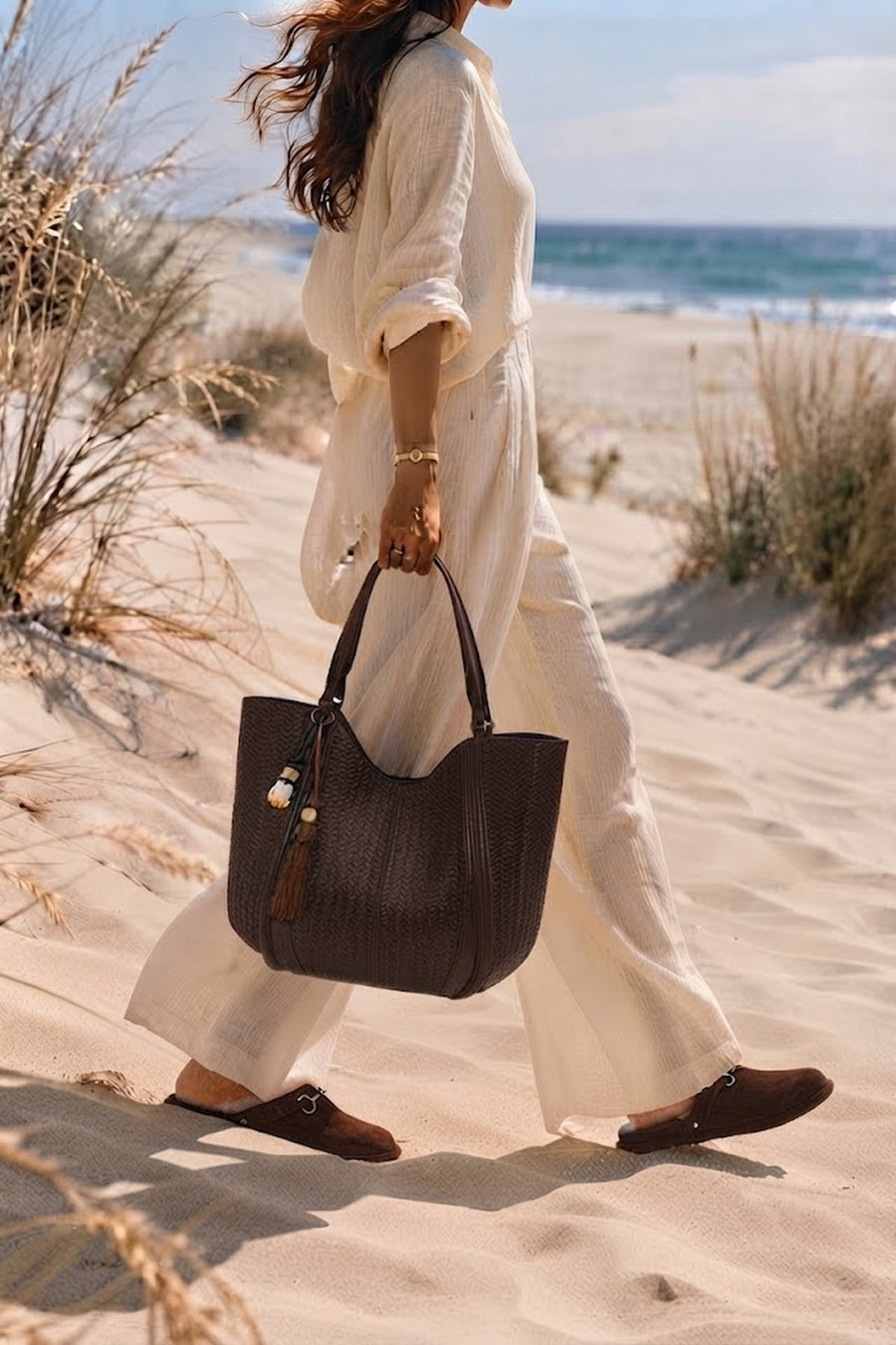 Woman Brown Accessory-Detail Printed Shoulder Bag