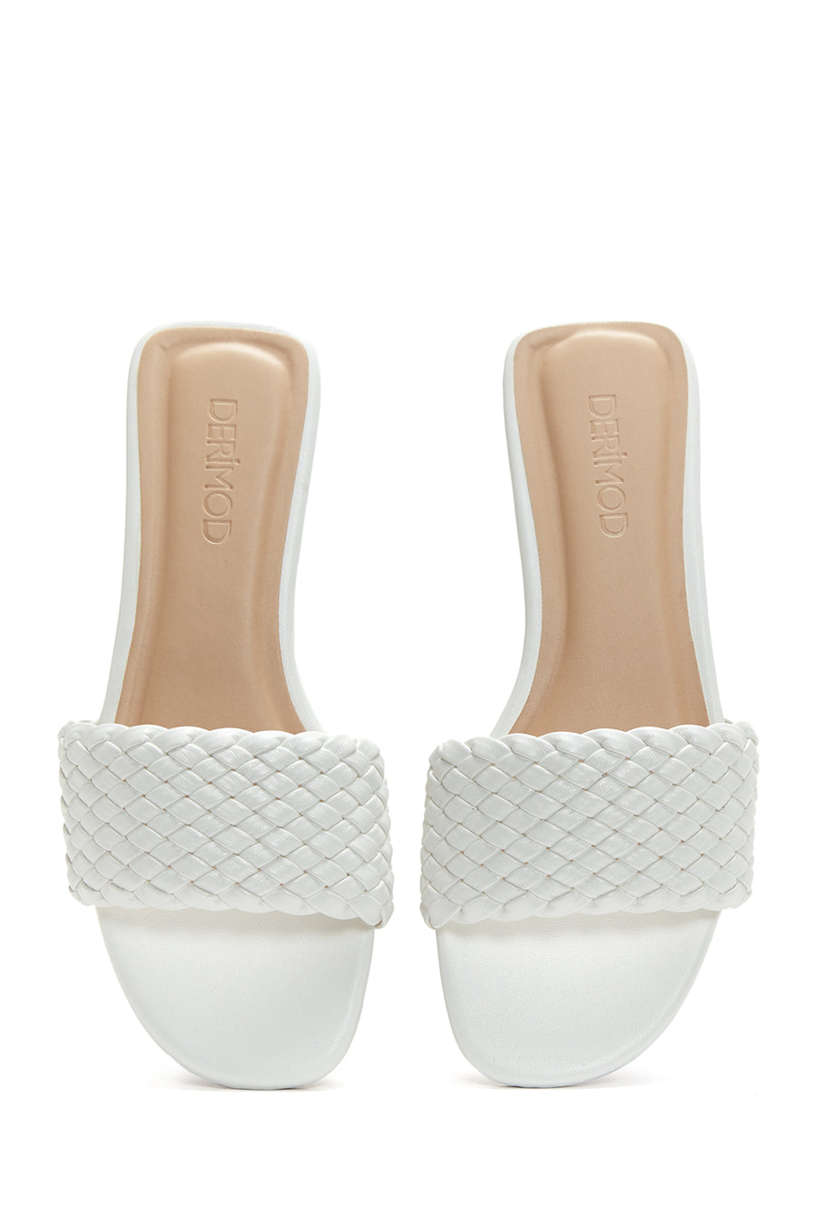 Women's White Braided Flat Slippers