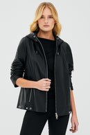 Judith Women's Black Hooded Leather Coat | Derimod