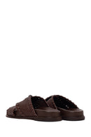 Woman Brown Knitted Patterned Leather Slipper | Derimod