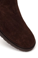 Woman Brown Zip Closure Buckled Suede Leather Boots | Derimod