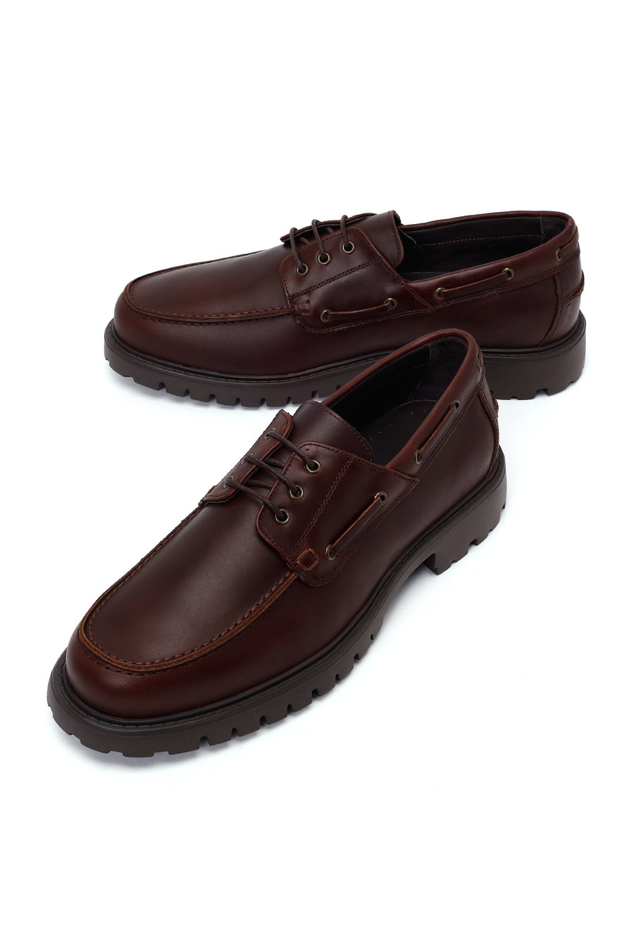 Male Brown Lace-Up Thick-Soled Leather Casual Shoes