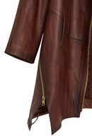 Daniela Women's Brown Hooded Long Oversize Leather Coat | Derimod