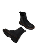 Woman Black Zip Closure Thick-Soled Leather Combat Boots | Derimod