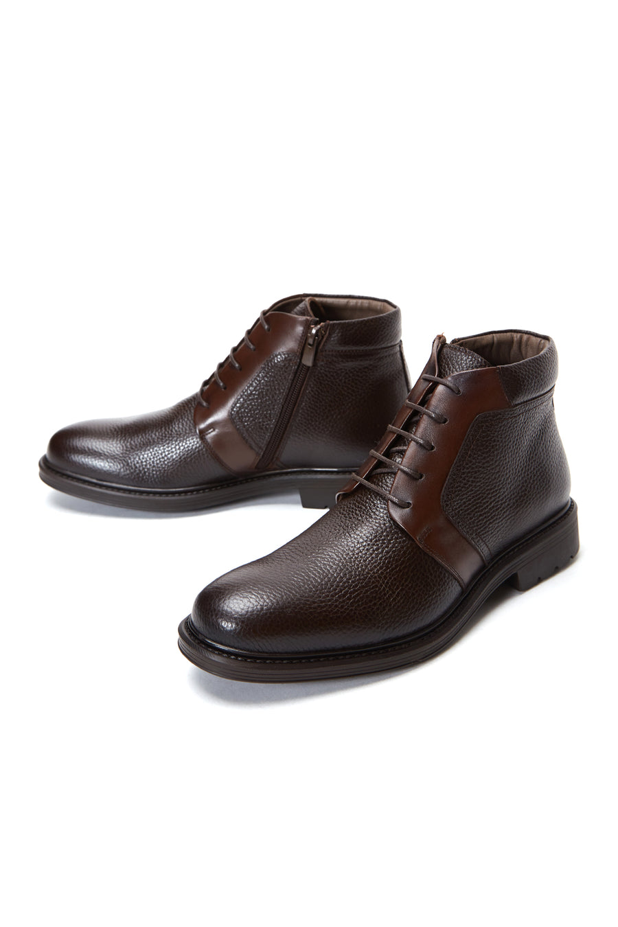 Men's Brown Leather Zippered Casual Boots