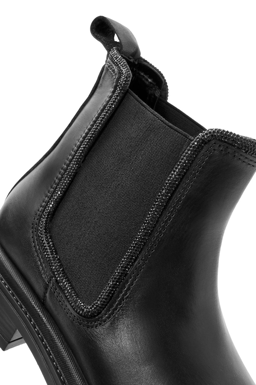 Women's Black Stoned Leather Chelsea Boots