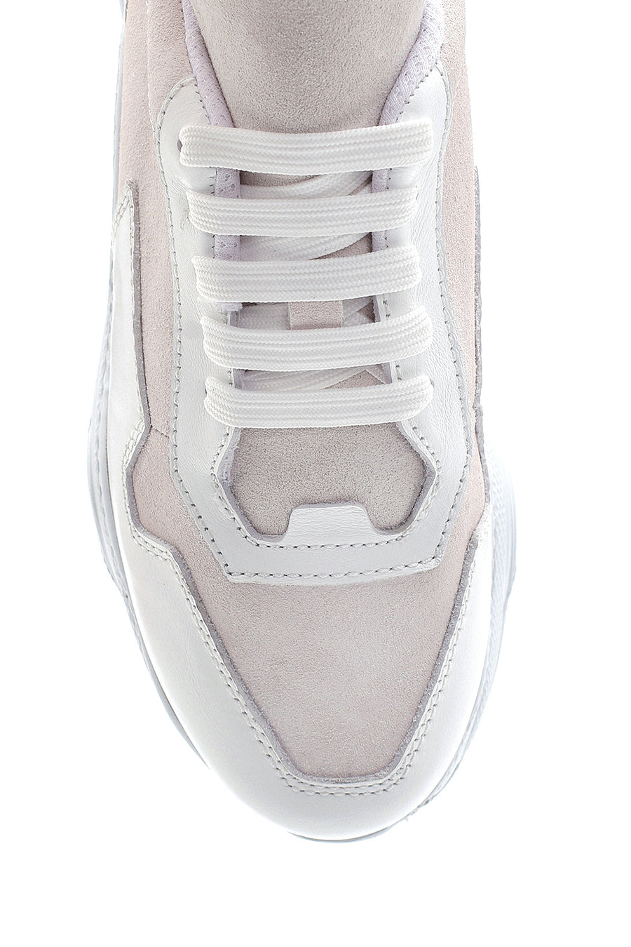 Women's White Leather High Sole Sneaker