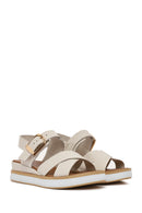 Women's Cream Ankle Buckle Thick Soled Leather Sandals | Derimod