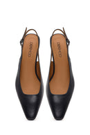 Women's Black Open Back Short Chunky Heel Leather Shoes | Derimod