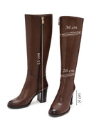 Woman Brown Zippered Chunky Heels Leather Boot | Derimod