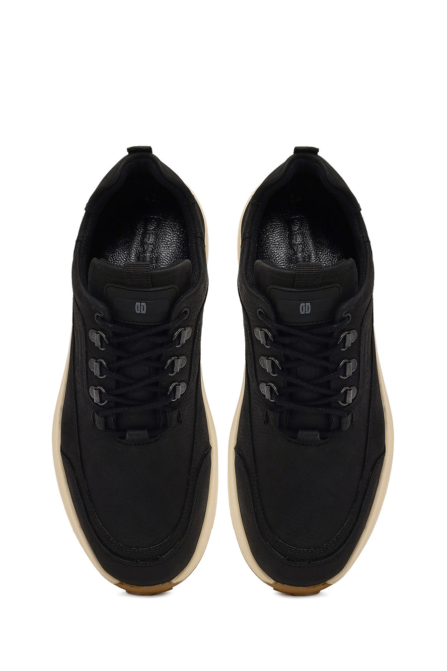 Men's Black Lace-Up Thick-Soled Nubuk Leather Casual Sneaker