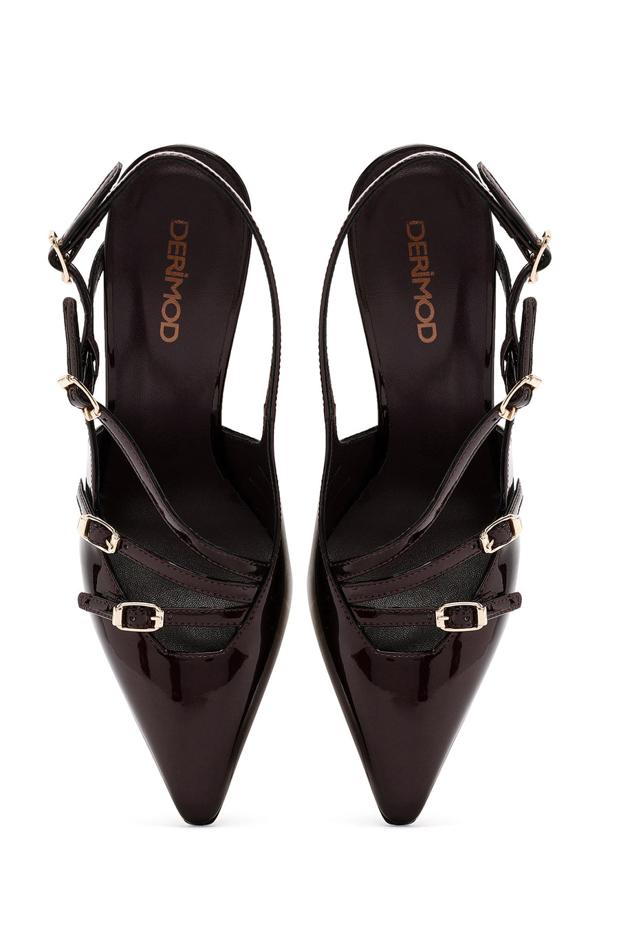 Women's Burgundy Open Back Thin Heel Patent Leather Shoes