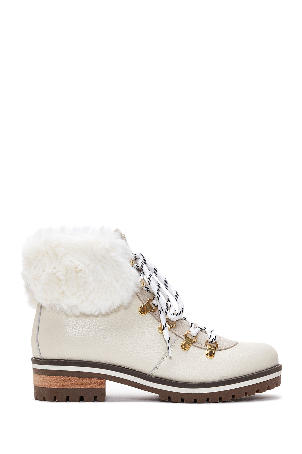 Women's White Leather Lace-up Plush Casual Boots 22WFD2800FT | Derimod