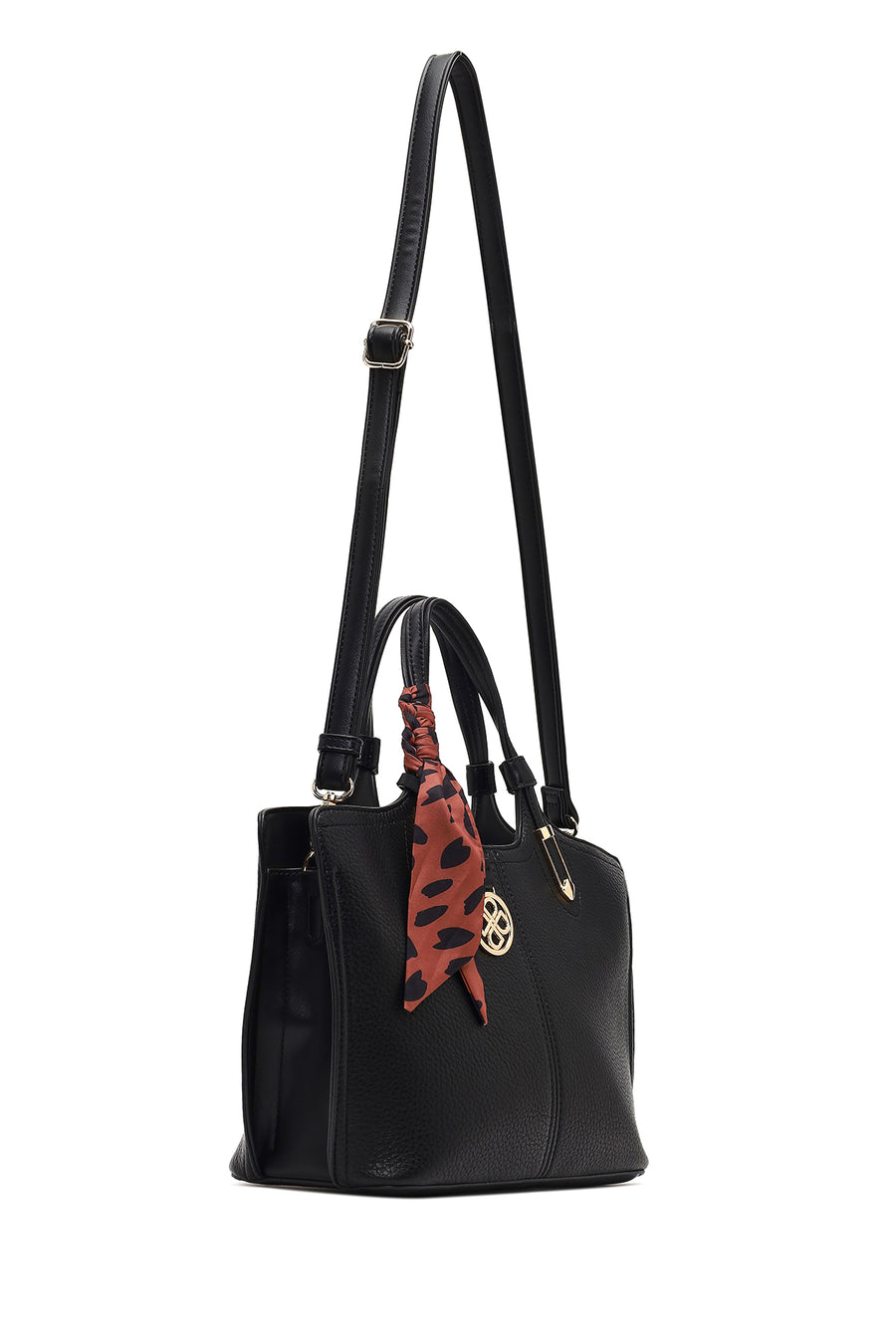 Woman Black Long-Strap Accessorized Shoulder Bag