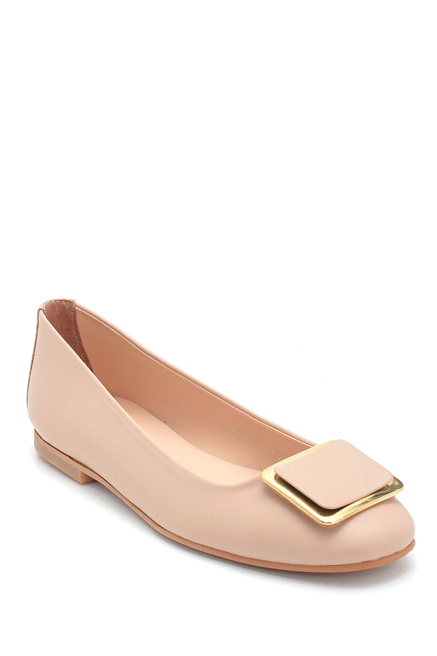 Women's Beige Buckle Ballerinas