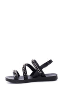 Women's Black Chain Flat Sandals | Derimod