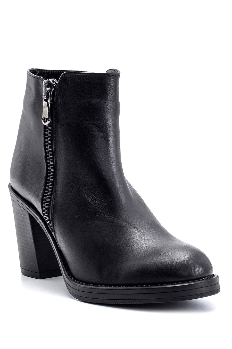Women's Zippered Heeled Leather Boots