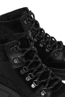 Woman Black Lace-up Thick-soled Suede Leather Combat Boots | Derimod