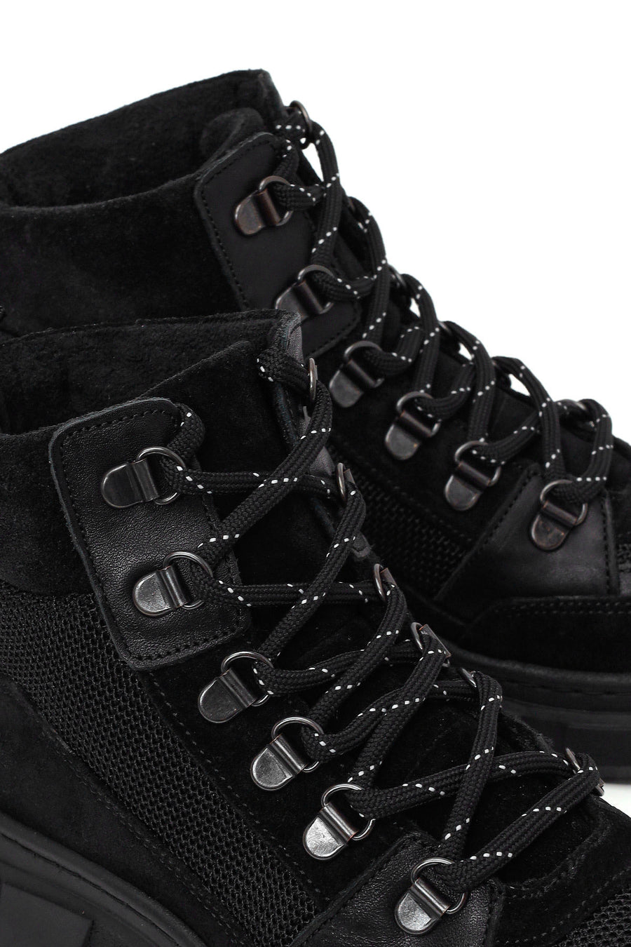 Woman Black Lace-up Thick-soled Suede Leather Combat Boots